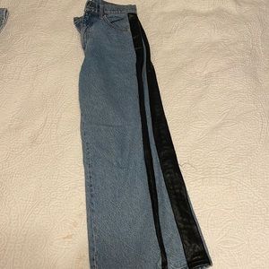 BDG straight jeans with leather detail on the sides, size 27, medium wash